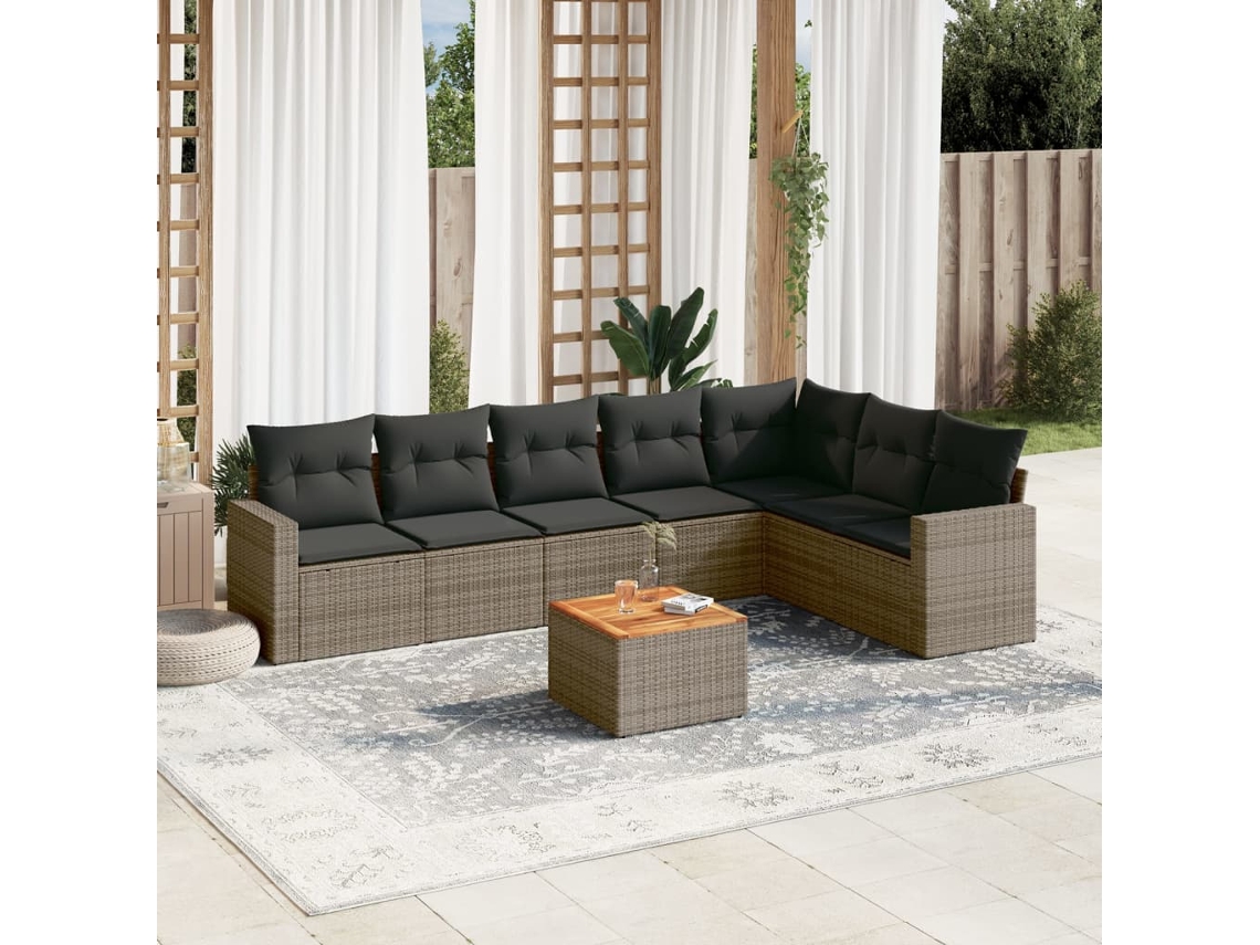 Conjunto de sofá de jardín de 8 piezas con cojines, ratán gris, DKD Home Decor