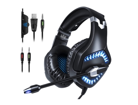 Auriculares para juegos supraaurales con micrófono, luz LED, cancelación de ruido y control de volumen para computadora portátil, Mac, Nintendo BIS...