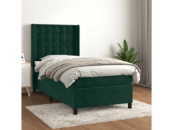 Syfax™ Cama Box Spring Con Colchón Terciopelo Verde Oscuro 90x190 Cm