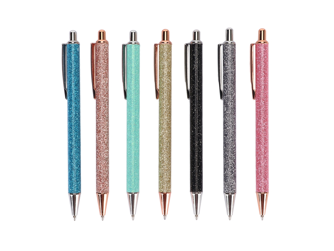 7pcs Bolígrafos Tinta Negra Estilo Glitter Clip Libro Desmontable Para Escuela Oficina Negocios