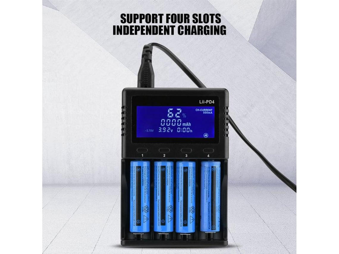 Cargador Universal De Baterías Digital Con Pantalla Lcd De 4 Ranuras Inteligente Para 18650