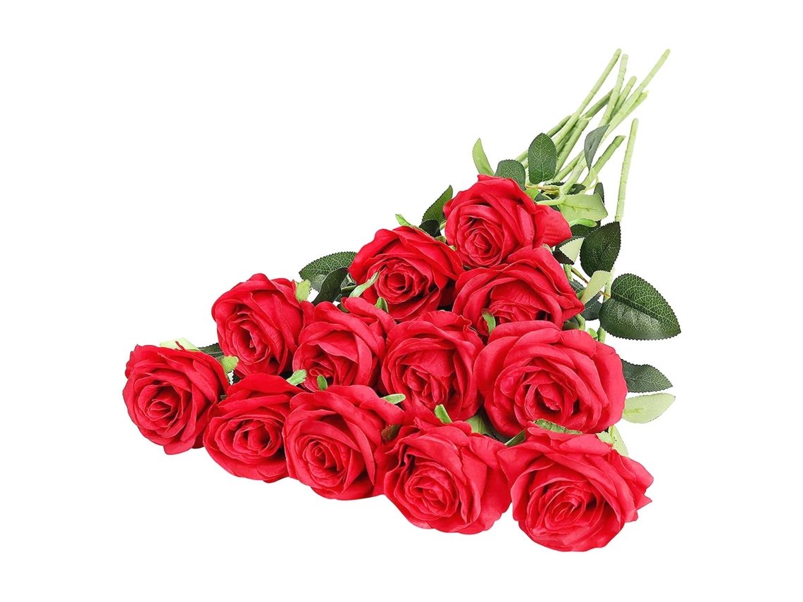 Vylara 12 Piezas Rosas Artificiales De Seda, Tallos Largos Para Decoración Hogar Boda Fiesta (a-rojo)