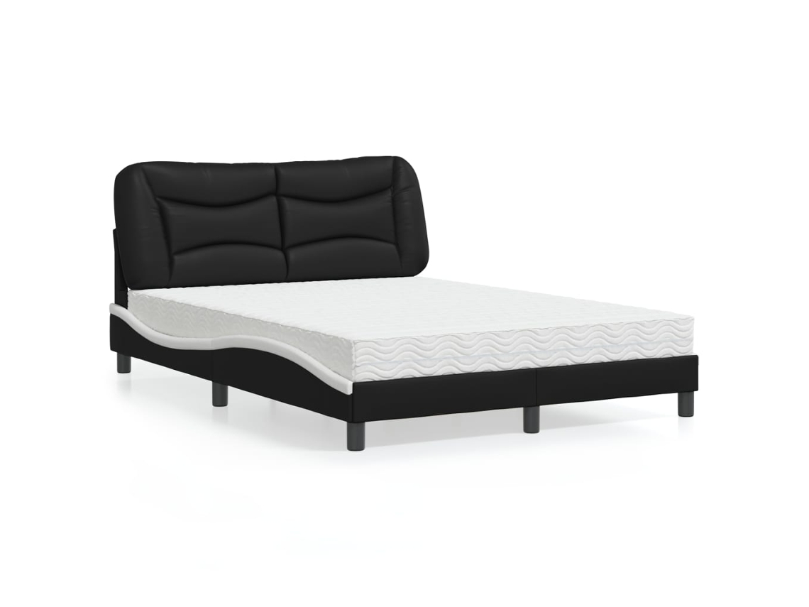 Cama Con Colchón Cuero Sintético Negro Y Blanco 120x200 Cm