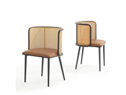 Conjunto de 2 cadeiras de jantar Flen em vime couro sintético 75x52x49cm - Marrom/Preto [EN.CASA]