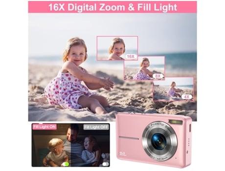 Cámara Digital Compacta Nivel Básico para Regalo De Niños Cámara Fhd 44Mp 16X Zoom 2 Pantalla De 4 Pulgadas 32Gb Rosa VIGA EUROPE Dc403