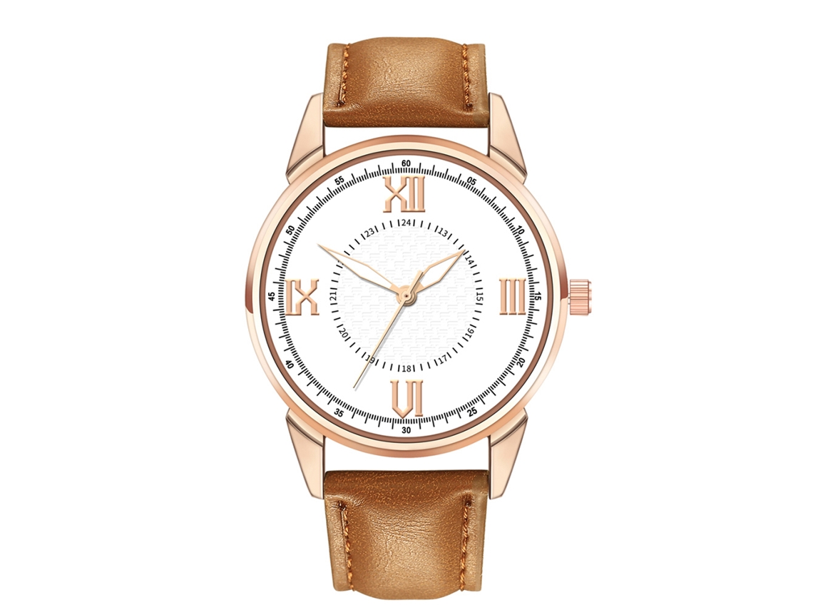 Reloj De Pulsera De Cuarzo Informal Para Hombre Con Correa De Piel Sintética Blanca Y Marrón Claro.