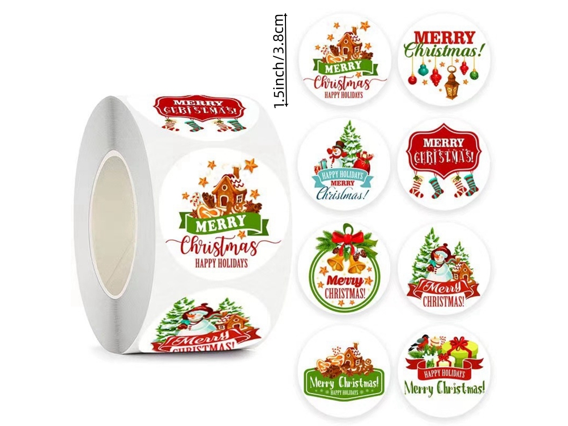 500 etiquetas de Feliz Navidad (3,8 cm) para la decoración de fiestas de Año Nuevo.