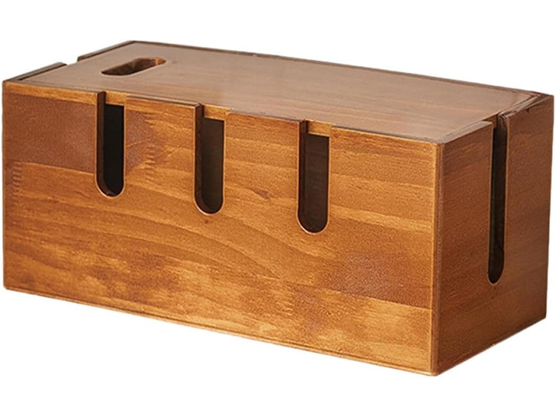 Organizador De Cables Retro De Madera Maciza Con Tapa, Caja De Gestión Para