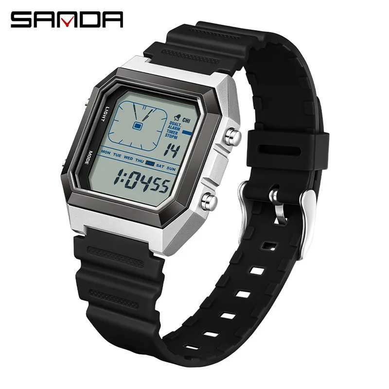 Reloj Electrónico Multifuncional Con Cronógrafo Luminoso Y Calendario, Resistente Al Agua, Para Deportes Al Aire Libre (negro/plateado).