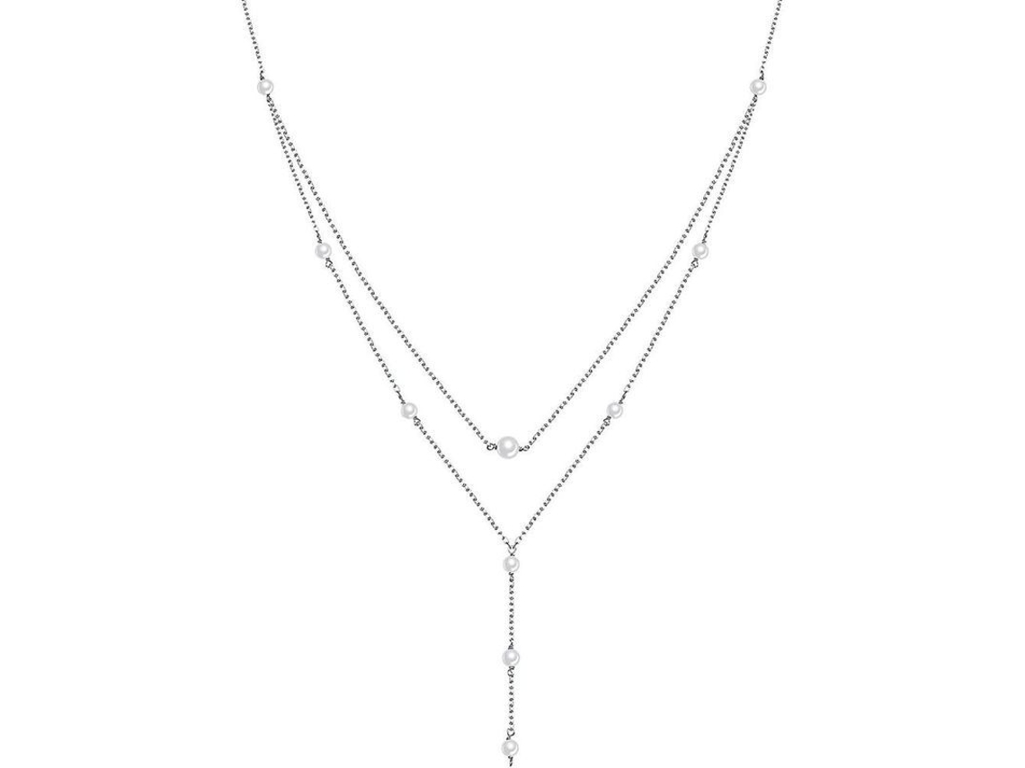 Collar Triple Cadena Larga De Plata Esterlina S925 Para Mujer Con Extensor Y Caja De Regalo Perla Capa