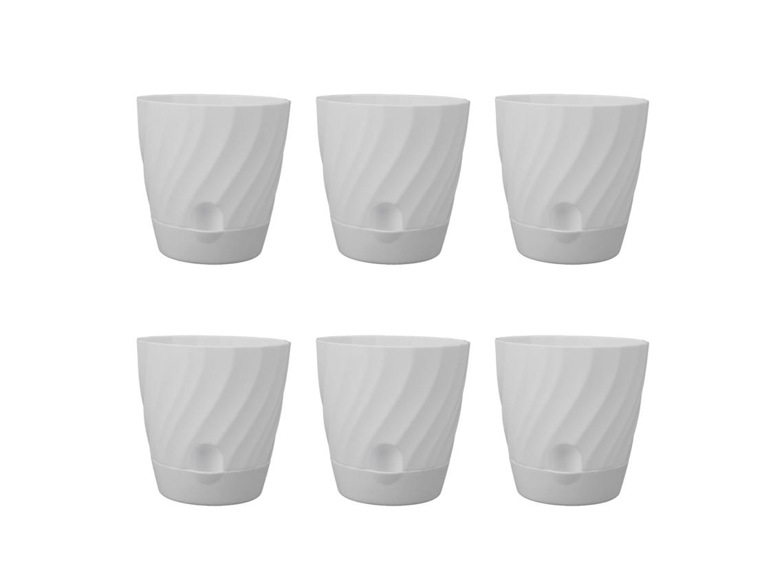 6 macetas vacías de plástico ligero para jardín, color blanco
