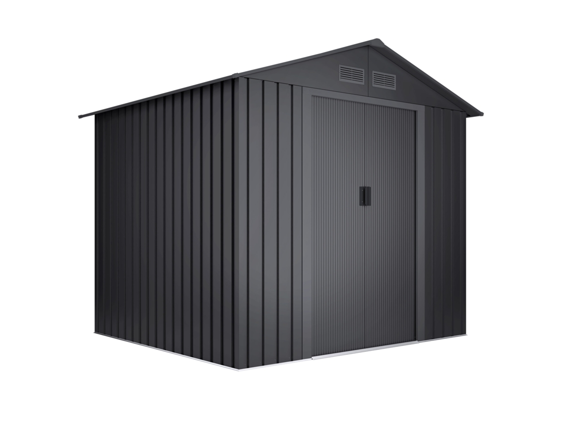 Caseta Metálica de Jardín WASABI Antracita 5,27m2 - 261x202x202cm – 4 Rejillas Anticondensación - Puerta Corredera Doble
