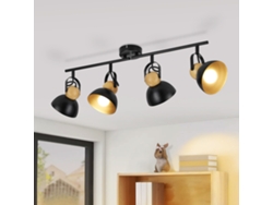 Foco de techo vintage negro E27, ajustable 350°, lámpara de pasillo de metal industrial retro, 4 llamas, Nettlife