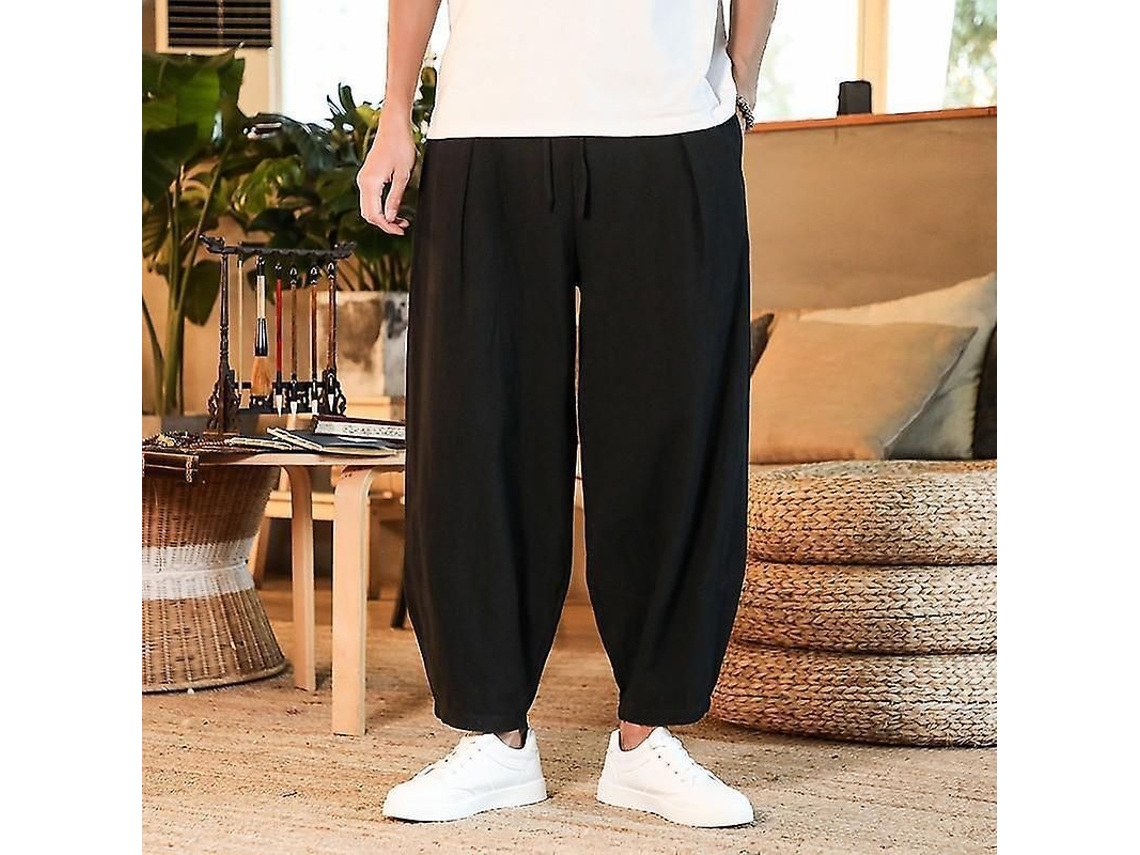 2026-pantalones De Algodón Y Lino Holgados Para Hombres Japoneses Estilo Harem Talla M-5xl