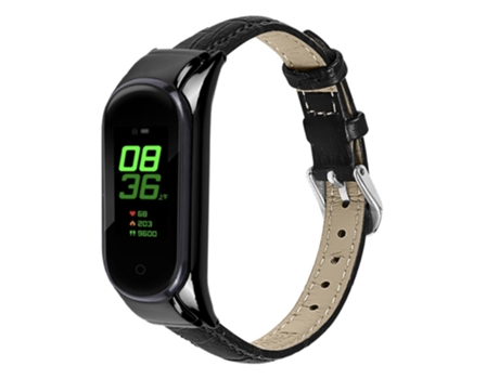 Correa de piel auténtica grano de bambú para Xiaomi Mi Band 7 - negro