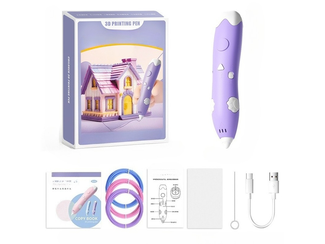 Lápiz De Impresión 3d Infantil, Recargable Por Usb, Incluye 3 Rollos De Filamento Pla De Repuesto. Panoona