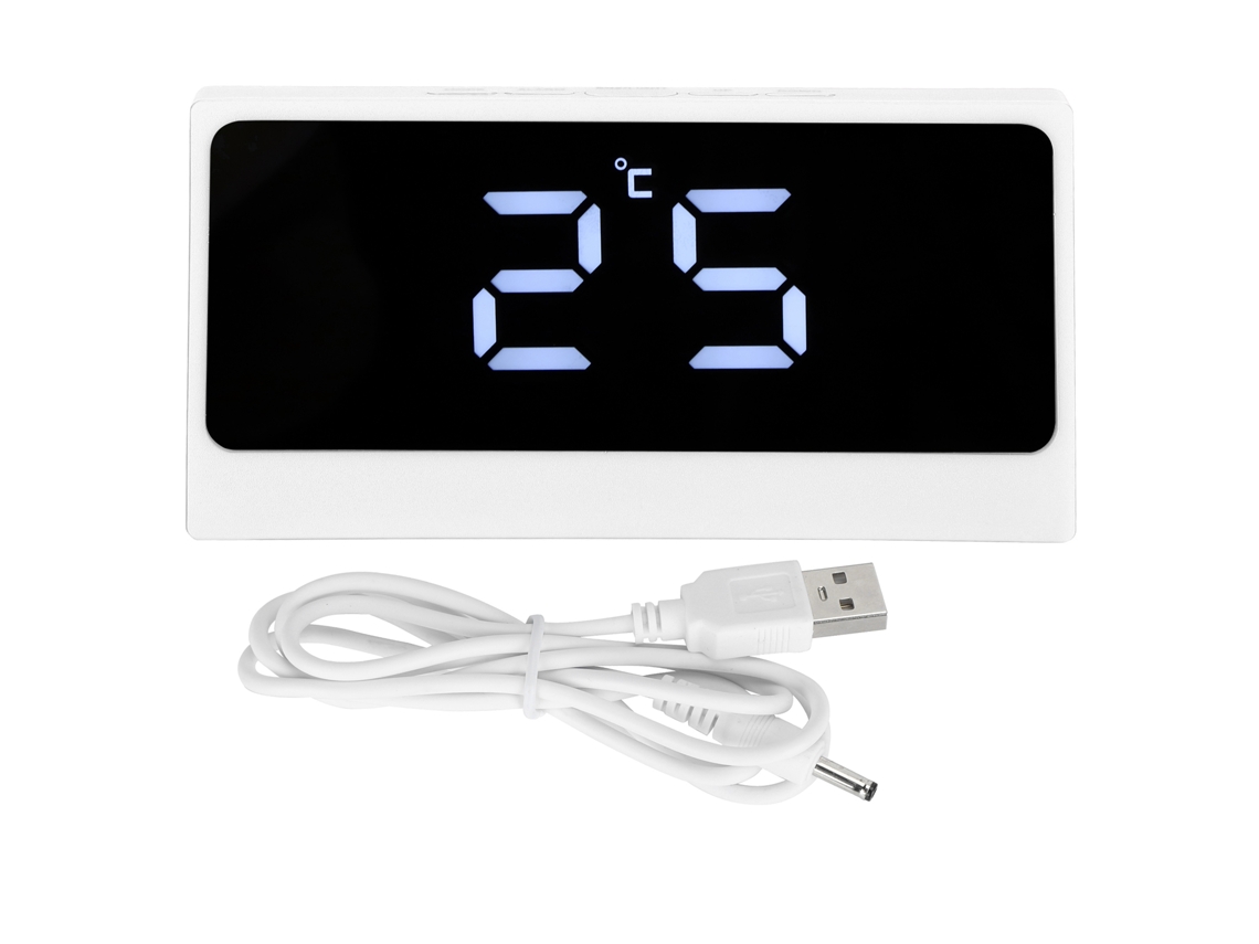 Reloj despertador digital inteligente con LED y función de apagado automático, espejo de maquillaje blanco luminoso.