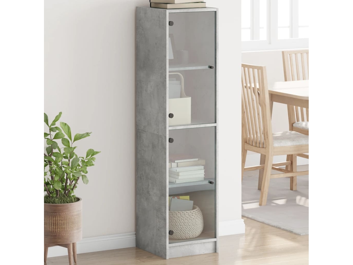 Aparador | Aparador De Comedor | Armario De Cocina Con Puertas De Vidrio Gris Hormigón 35x37x142 Cm