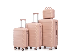 4 Maletas Con Ruedas De Abs De 14/19/24/28 Cm Con Candado Y Neceser Rosa.