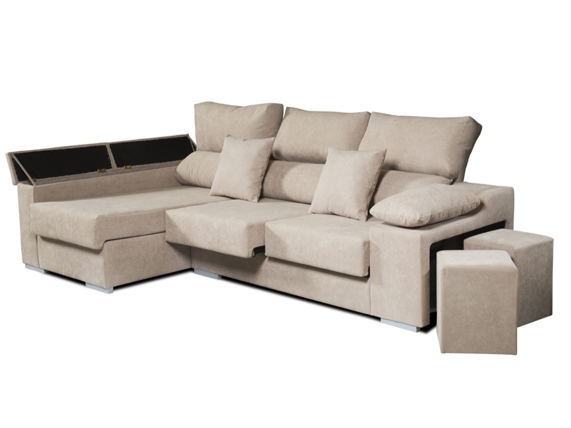 Chaiselongue Rubí de Tela Izquierda Color Beige 3 plazas 265x145x102