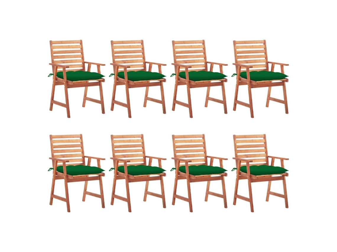 Sillas de comedor de jardín DKD Home Decor de 8 piezas con cojines de acacia maciza