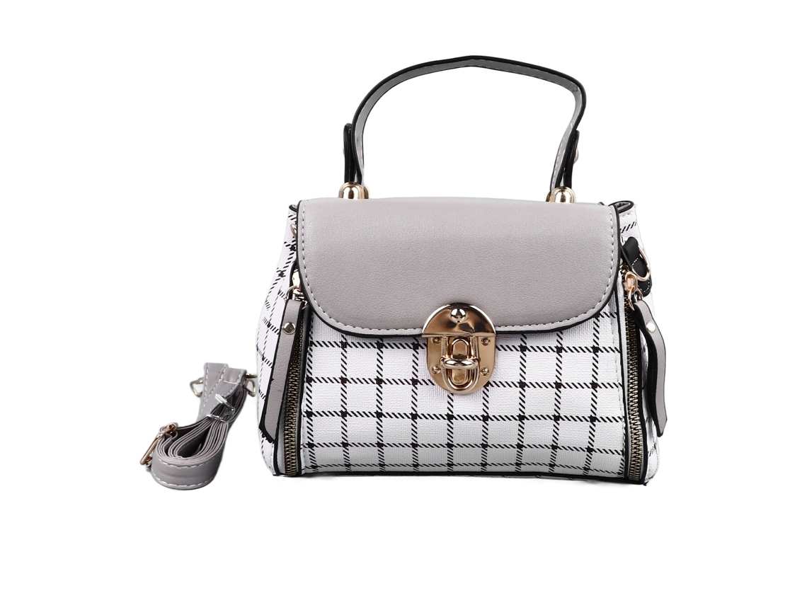 Versátil, De Gran Capacidad, Ligero, Portátil, Elegante Bolso De Mano A Cuadros Con Cinturón Gris Claro.