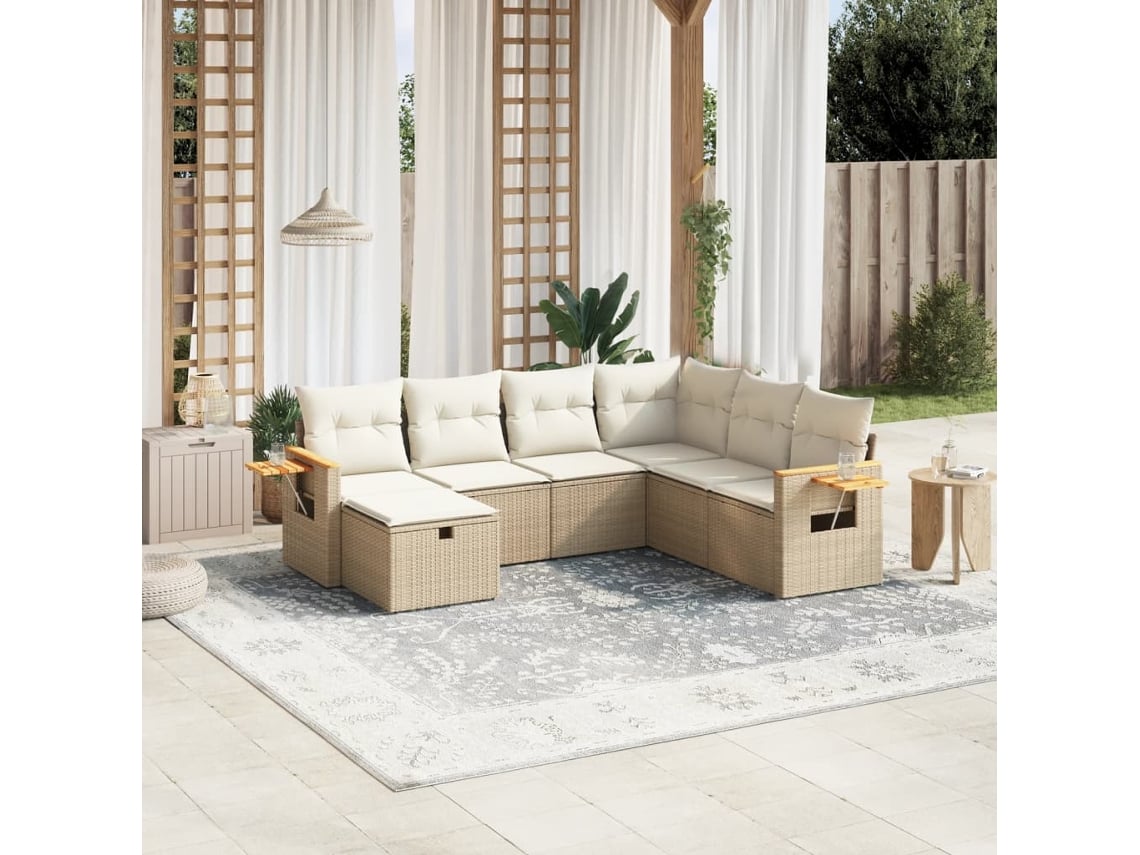 Conjunto de sofá de jardín de 7 piezas con cojines, mimbre sintético beige, Dkd Home Decor