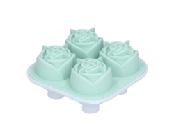 Bandeja De Silicona Para Cubitos De Hielo Con 4 Moldes En Forma De Rosa De Color Verde Claro Para Bar Y Cocina.