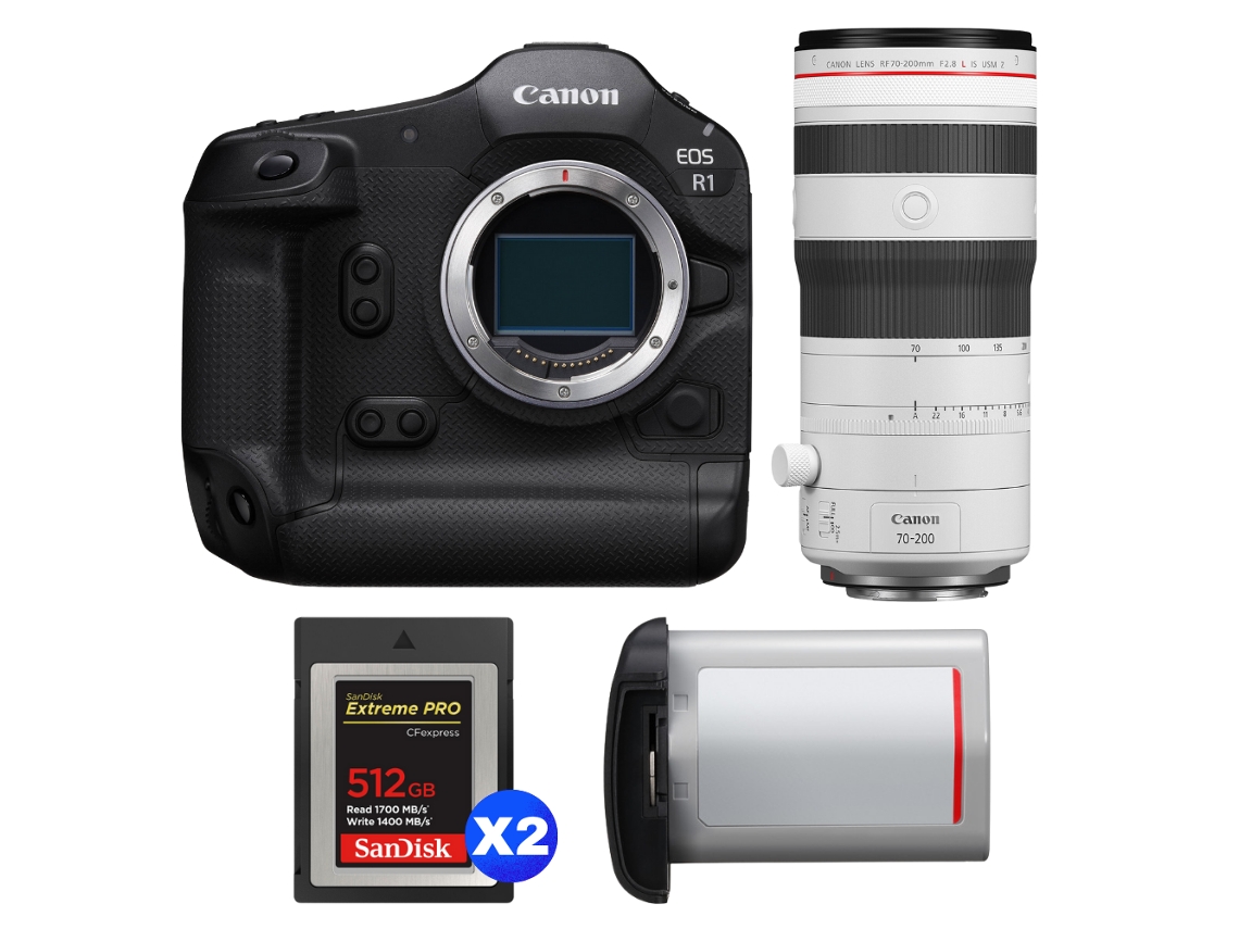 Canon Eos R1 + Rf 70-200mm F/2.8 L Is Usm Z Blanco + 2 Sandisk 512gb Extreme Pro Cfexpress Type B + Canon Lp-e19 + Ebook Pricedirect