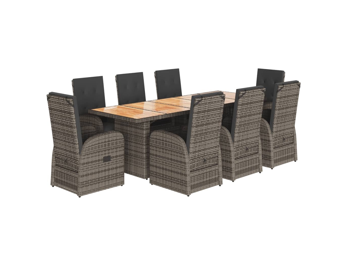 Maison Exclusive - Set Comedor Jardín 9 Pzas Y Cojines Ratán Sintético Gris
