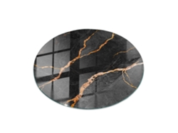 Espejo de mesa redondo (50 cm - Diseño de mármol con vetas - Negro)