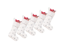 5 calcetines navideños blancos con diamantes de imitación plateados para decoración familiar e infantil, de piel sintética, 48 cm (19 pulgadas).