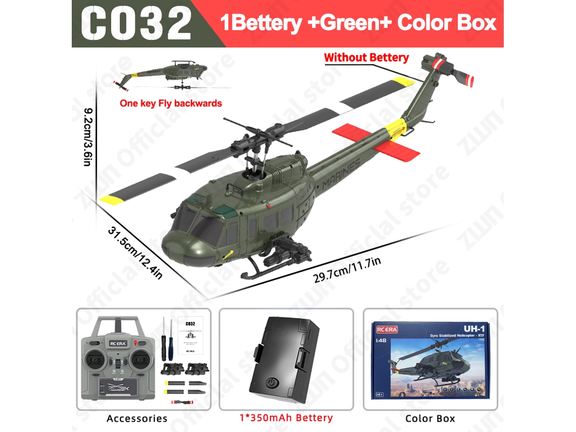 Helicóptero RC C032 2.4G, giroscopio de 6 ejes, 6 canales, retención de altitud, flujo óptico, helicóptero de control remoto sin escobillas para niños, verde Aeuzwr