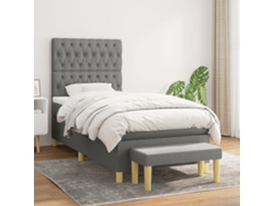 Cama Box Spring Con Colchón Tela Gris Oscuro 90x200 Cm