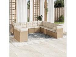 Conjunto de sofá de jardín de 11 piezas con cojines, mimbre sintético beige, DKD Home Decor