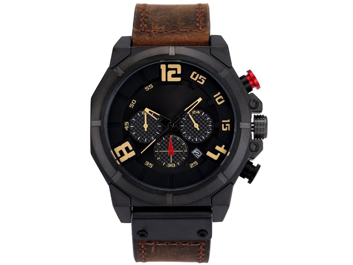 Relógio De Pulso Masculino Simples Fashionado De Liga Quartz Com Mostrador Redondo Calendário(dark Coffeewhite)