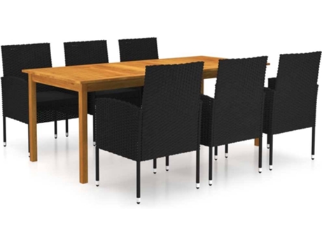 Conjunto 7 de comedor para jardín de VIDAXL negro