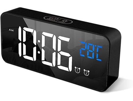 Reloj Despertador Digital con Gran Pantalla LED de Temperatura Despertador de Espejo Portátil con Doble Alarma Negro BISBISOUS