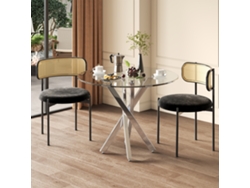 Conjunto Comedor 3 Pzs 80x80x75 - Mesa Vidrio Templado Y Patas Galvanizadas - Negro/plata