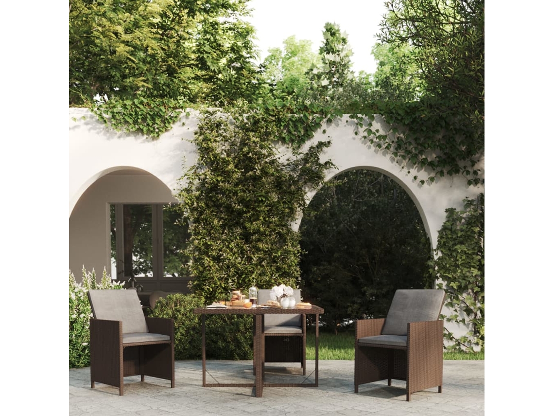 Mesa de jardín LOVELY HOME para cenar de mimbre y vidrio en color castaño (109 x 107 x 74 cm)