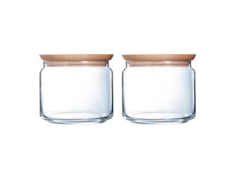 LUMINARC Pure Jar - Juego de 2 Botes Redondos de 0.5L en Vidrio con Tapa de Madera