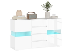 Aparador moderno con luces LED ajustables, mando a distancia, 4 cajones y 2 armarios.