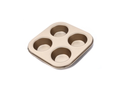 Molde redondo de acero al carbono para cupcakes con cuatro cavidades y revestimiento antiadherente. MDUG (dorado)