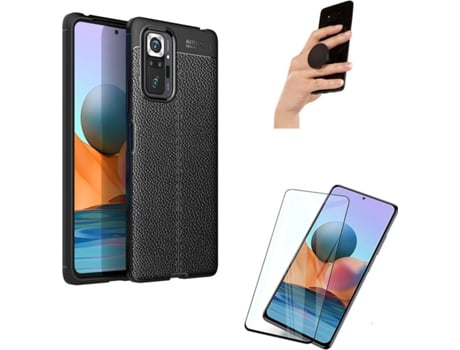 Kit Película, Carcasa y Soporte Popsocket Xiaomi Redmi Note 10 PRO PHONESHIELD Rugged Leather Negro