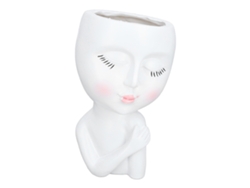 Maceta De Resina Cara Niña Con Ojos Cerrados Para Plantas Suculentas, Jardín Y Oficina Blanco
