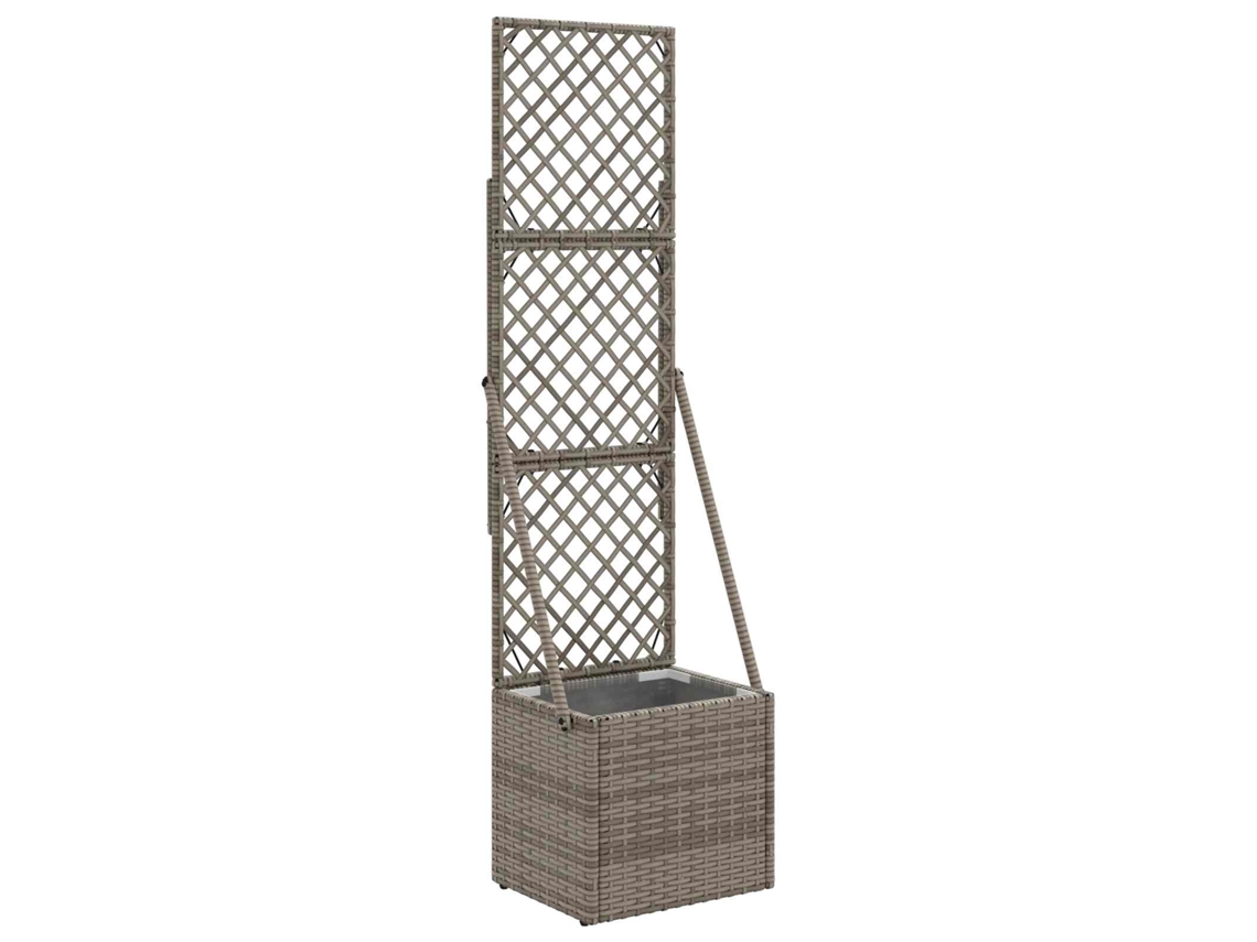 Macetero Vidaxl con enrejado gris de 35 x 30 x 135 cm y base de mimbre.