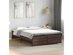 Estructura Cama Madera Ingeniería Metal Marrón Roble 135x190 Cm