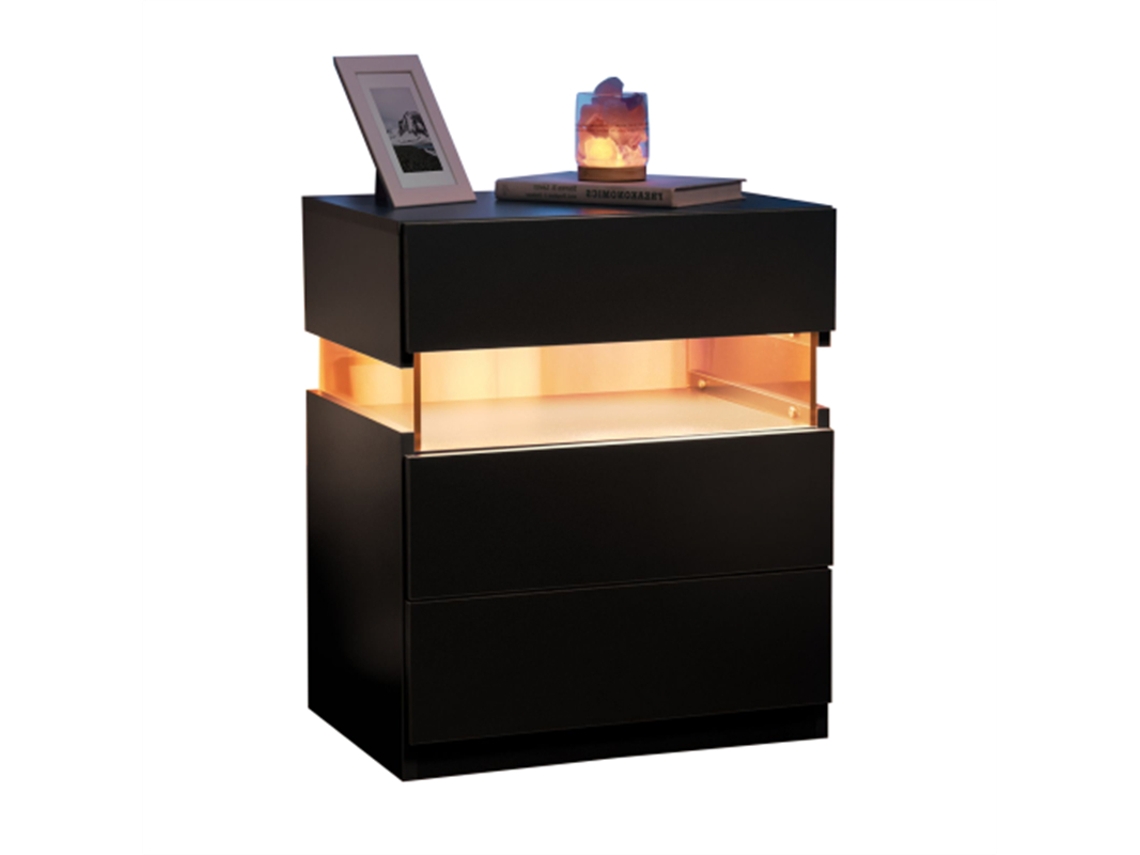 Mesita De Noche Con Iluminación Led, Mesitas De Noche Con Iluminación Led Para Dormitorio Y Salón (negro).