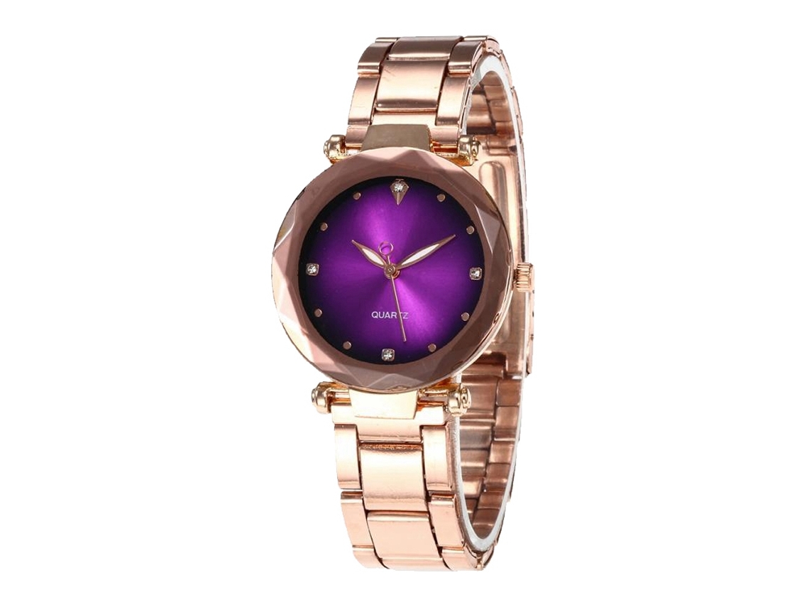 Reloj De Cuarzo Para Mujer Con Brazalete Metálico, Estilo Sencillo Y Elegante, Color Morado.
