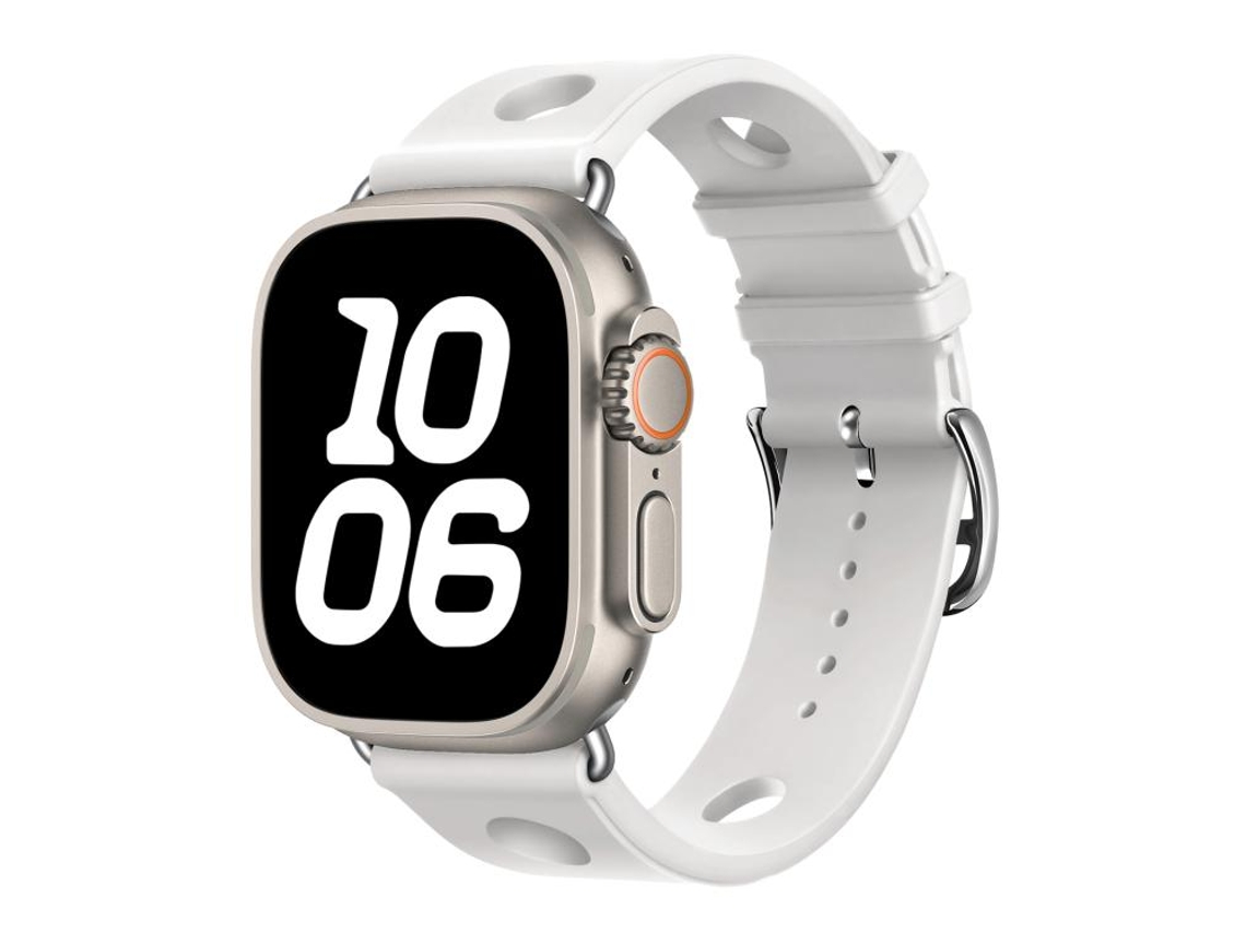 Bracelete Para Apple Watch 46/49/45/44mm - Silicone Preta Com Furos Para Fivela E Textura Escada Branca
